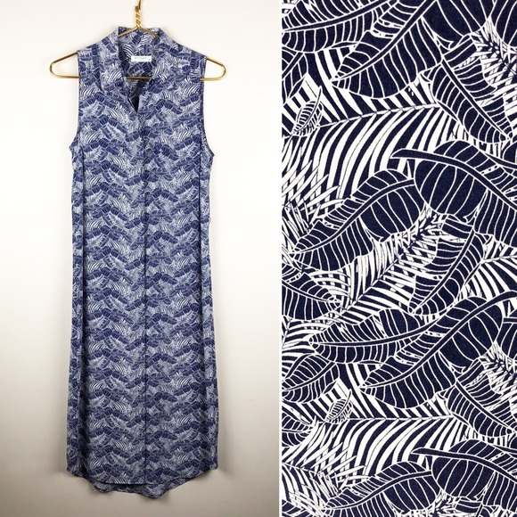 Equipment Silk Dress Banana Leaf Tropical Print - Picture 1 of 8